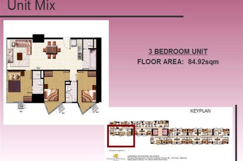3 Bedroom Condo for sale in Grand Riviera Suites, Ermita, Metro Manila near LRT-1 Pedro Gil