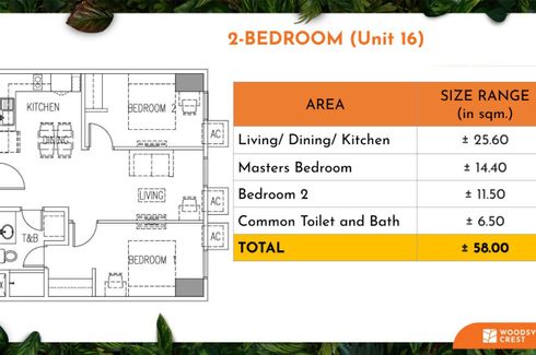 2 Bedroom Condo for sale in WOODSVILLE RESIDENCES, Merville, Metro Manila