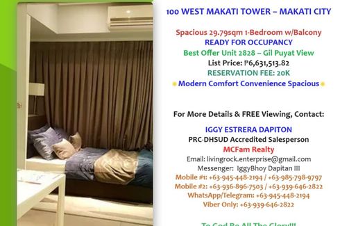 1 Bedroom Condo for sale in 100 West Makati, Pio Del Pilar, Metro Manila