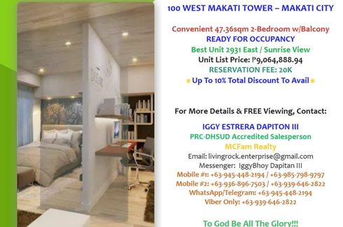 2 Bedroom Condo for sale in 100 West Makati, Pio Del Pilar, Metro Manila