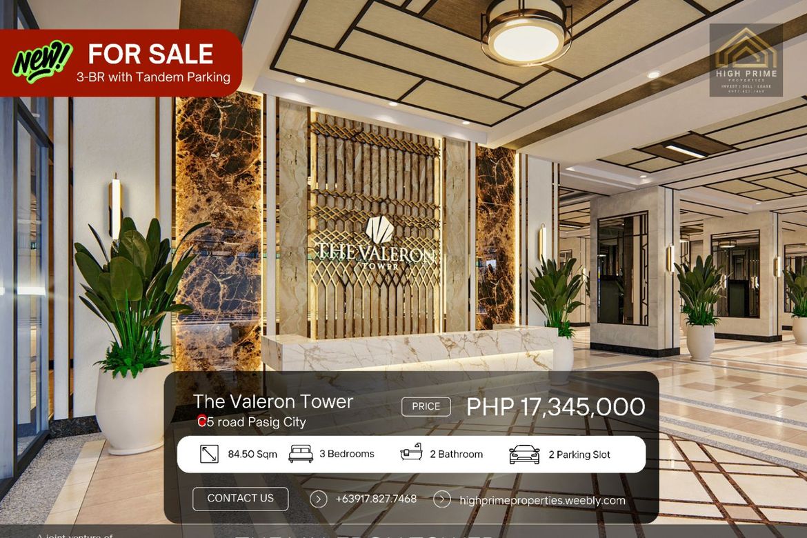 3BR Condo with Tandem Parking | The Valeron Tower Pasig City - for Sale