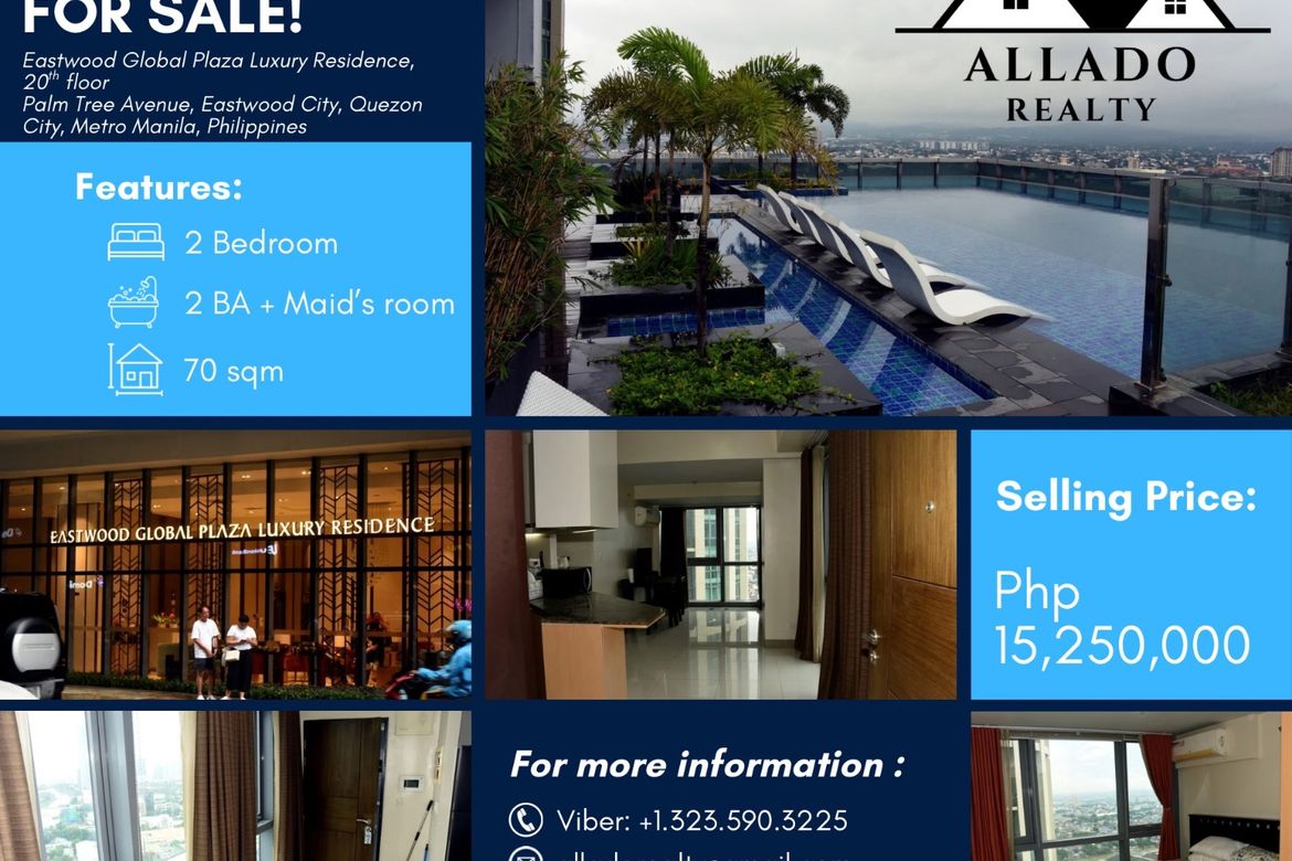 2BR Condo For Sale Eastwood Global Plaza Luxury Residence, Quezon City