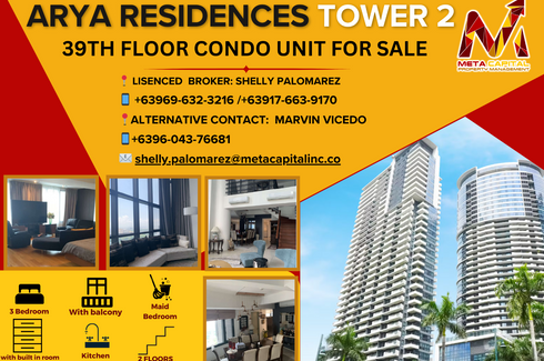 3 Bedroom Condo for sale in Arya Residences Tower 2, Taguig, Metro Manila