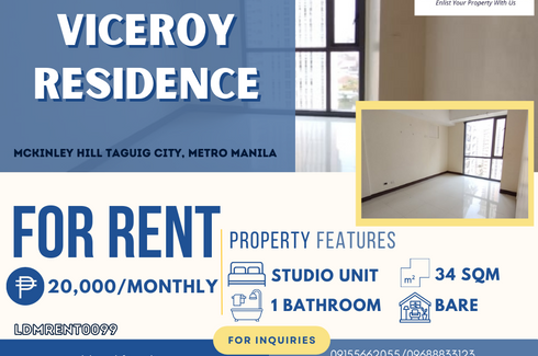 1 Bedroom Condo for rent in The Viceroy Residences, Bagong Tanyag, Metro Manila
