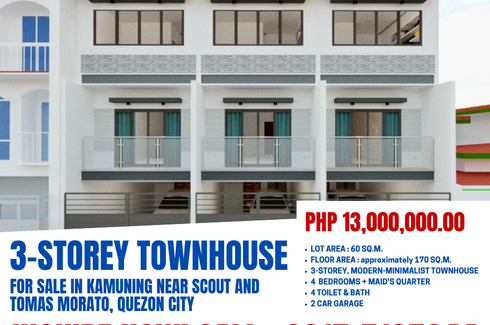 4 Bedroom Townhouse for sale in Kamuning, Metro Manila near MRT-3 Kamuning