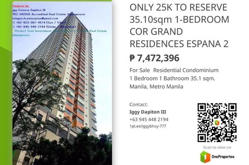 1 Bedroom Condo for sale in Manila, Metro Manila