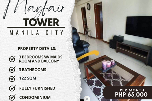 3 Bedroom Condo for rent in Mayfair Tower, Ermita, Metro Manila near LRT-1 United Nations